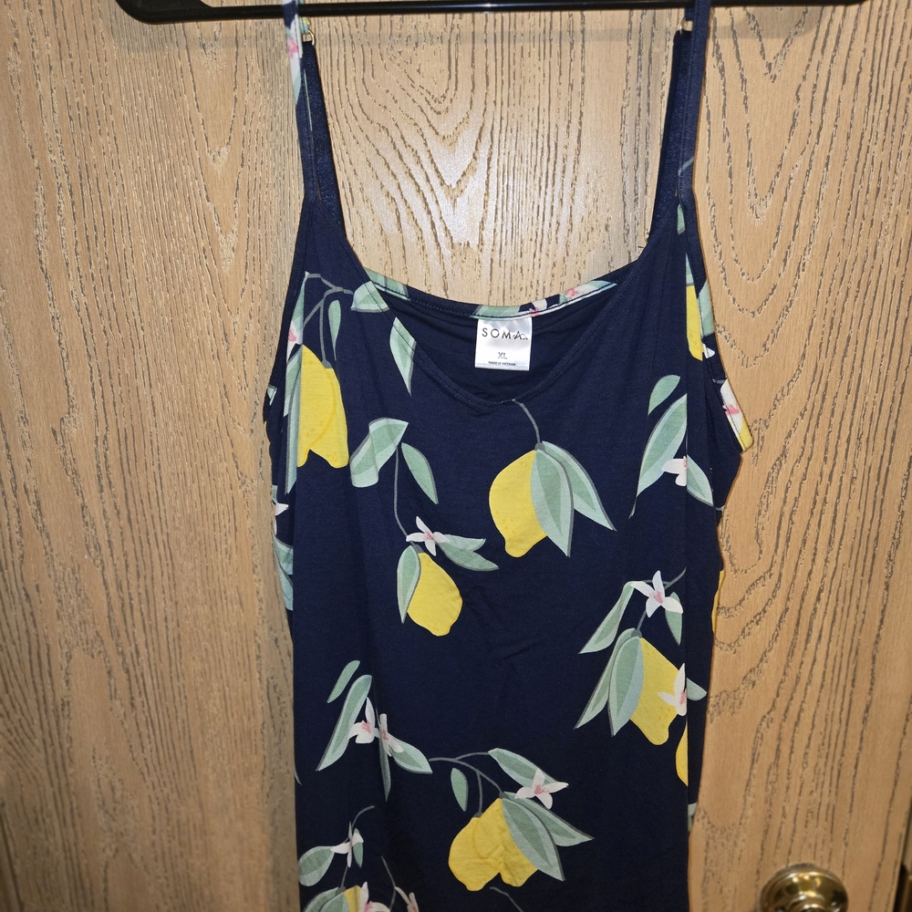 Soma Navy Tank with Lemon Print Adjustable Straps XL